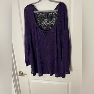 Purple Sweater Tunic with Black Lace Back and Hem - Size 26/28